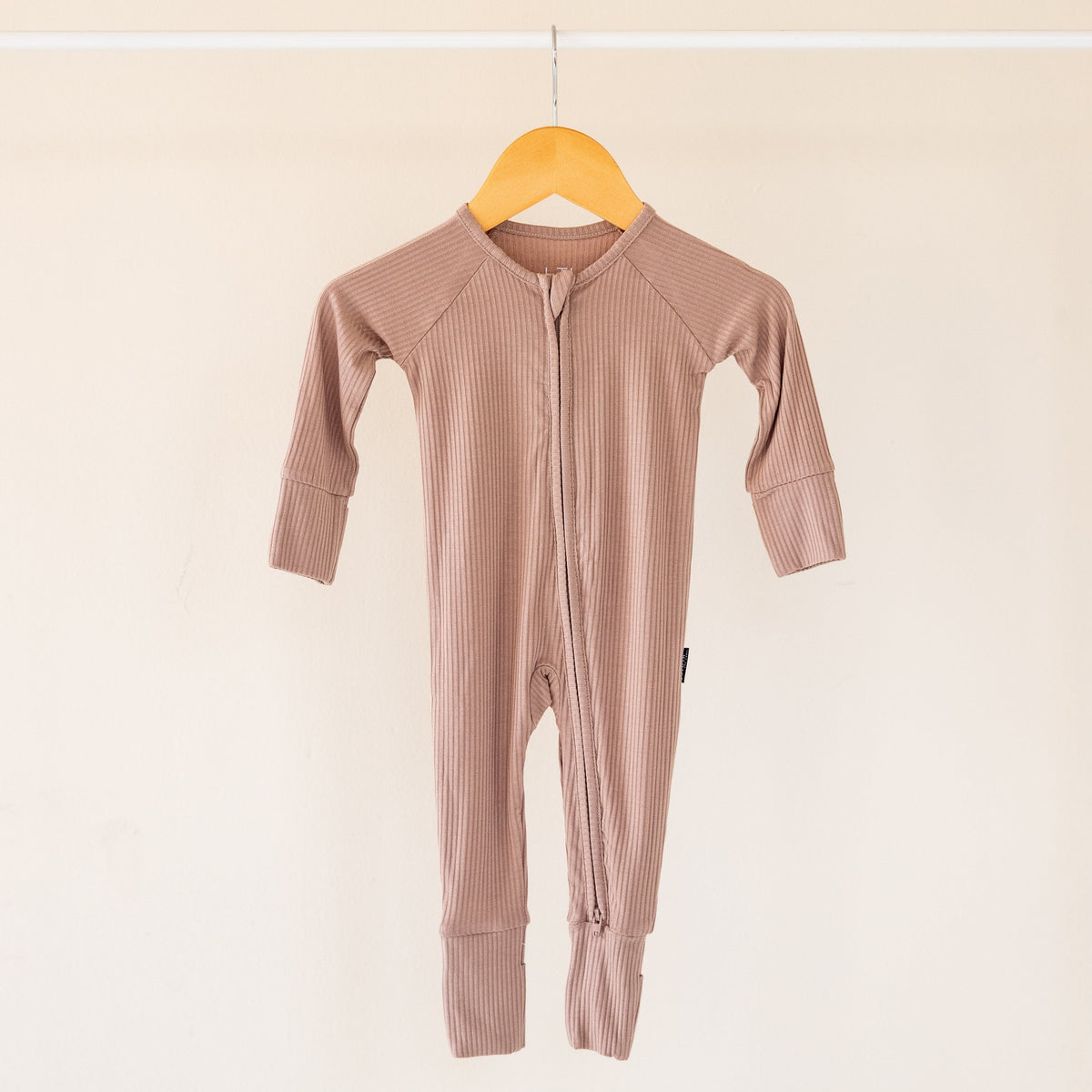 Sandy Taupe Ribbed Bamboo Convertible Zippered Romper Lulush The Label Kids Clothing