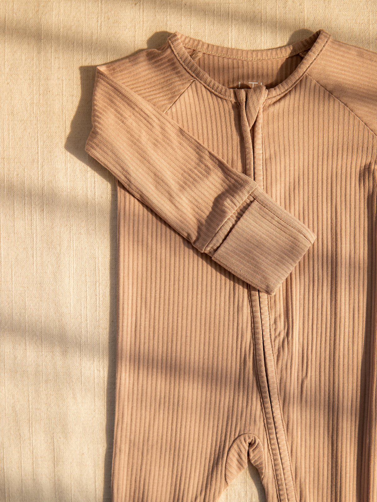 Sandy Taupe Ribbed Bamboo Convertible Zippered Romper Lulush The Label Kids Clothing