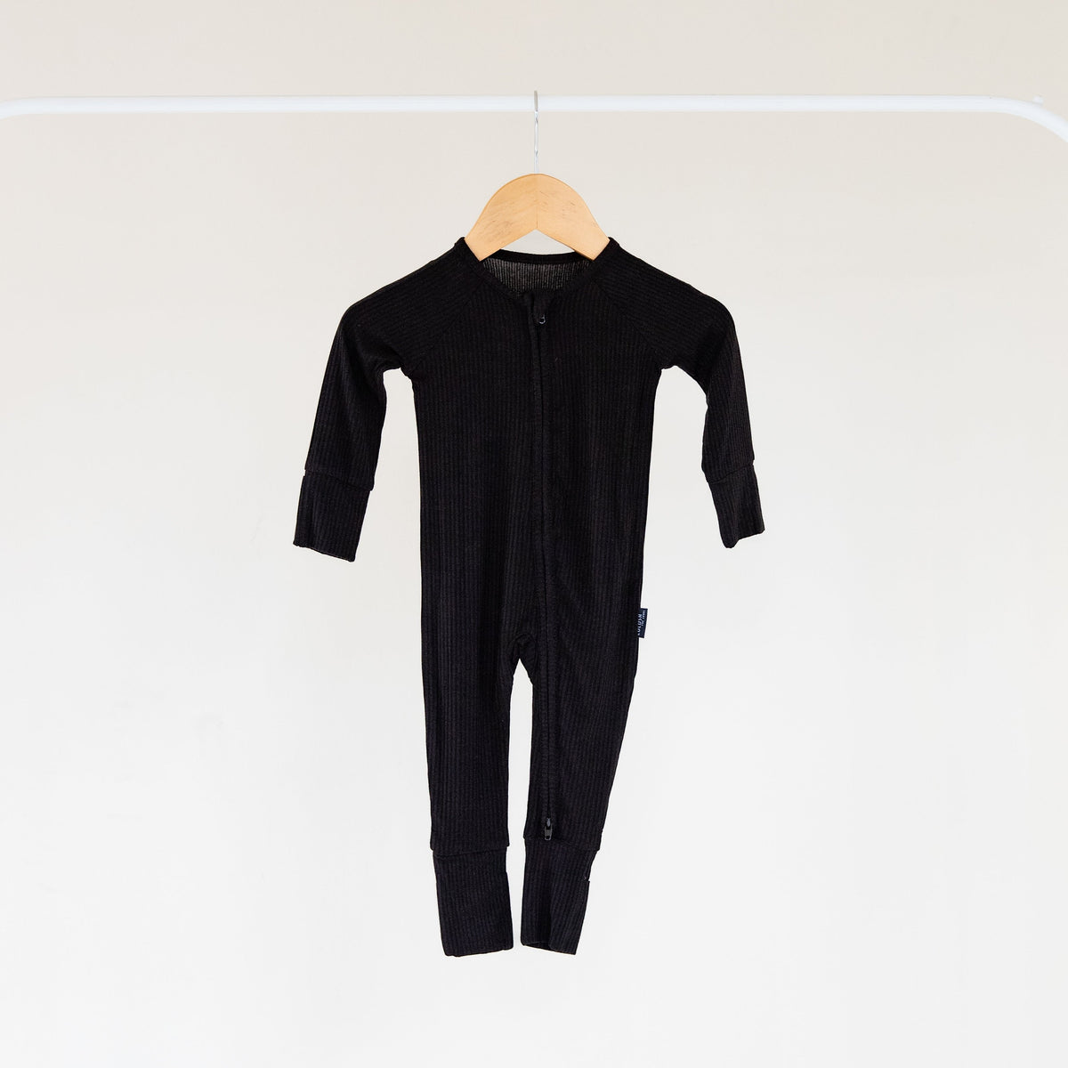 Jet Black Ribbed Bamboo Convertible Zippered Romper Lulush The Label Kids Clothing