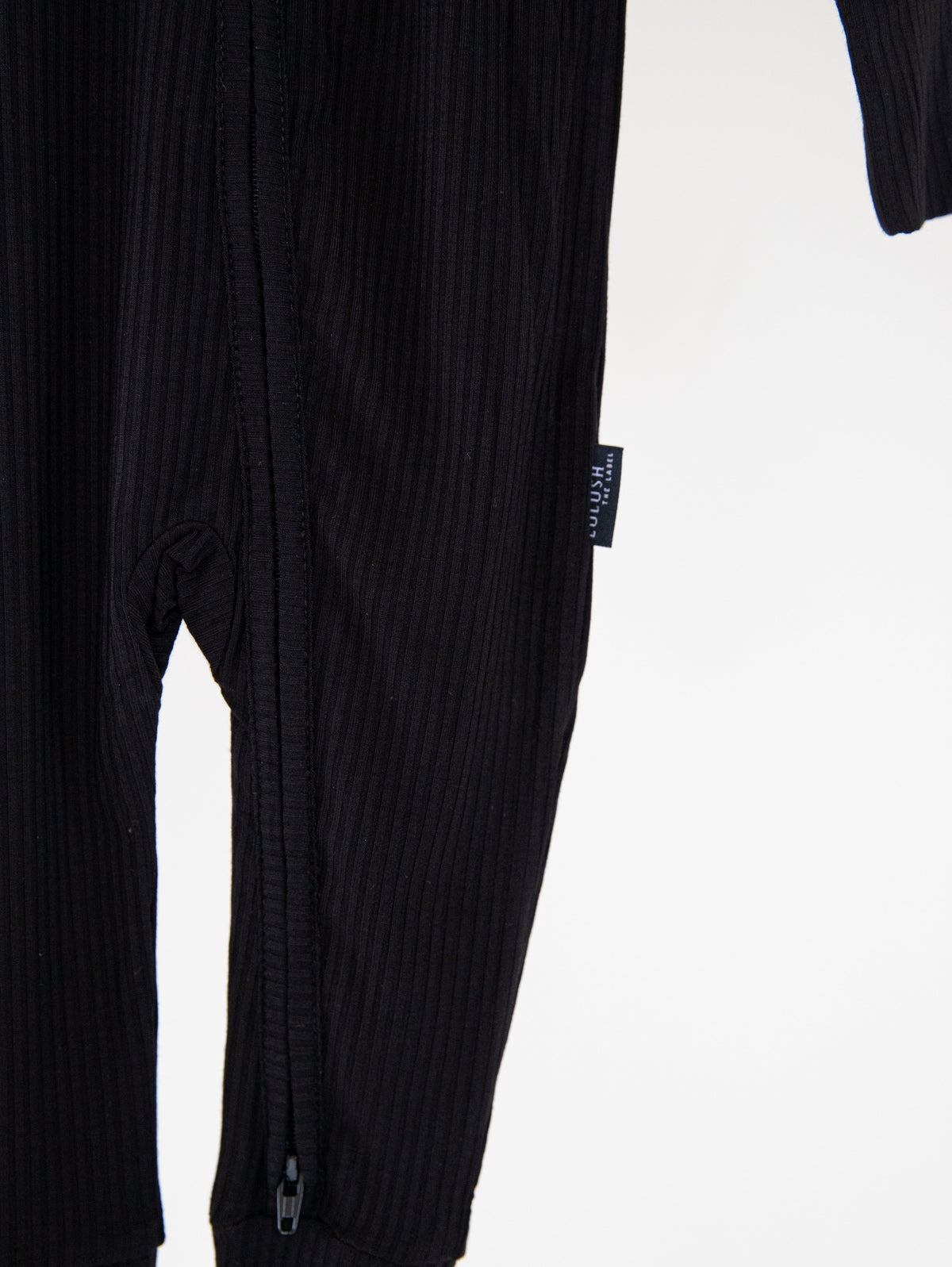 Jet Black Ribbed Bamboo Convertible Zippered Romper Lulush The Label Kids Clothing