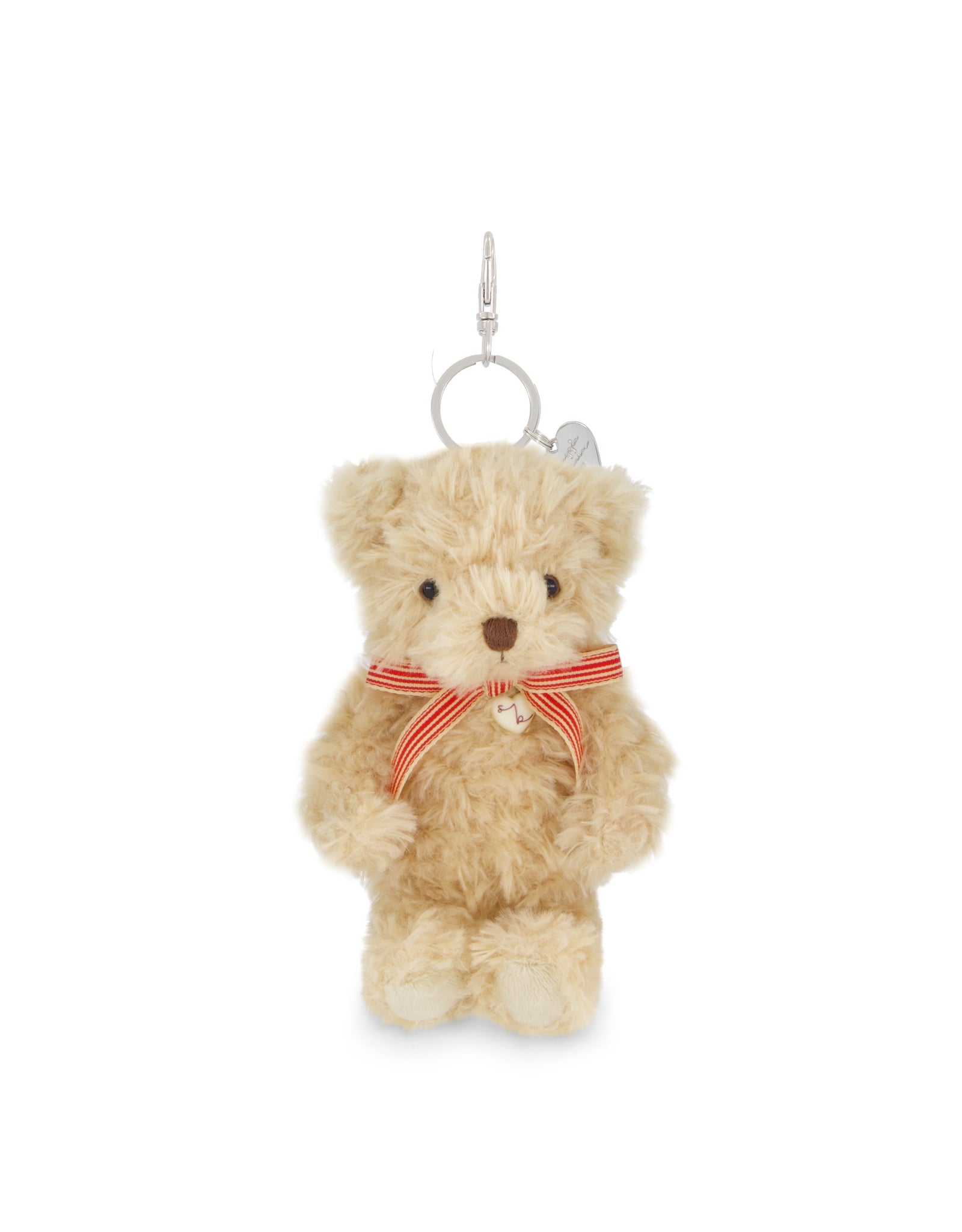 Keyring - Arthur the Bear with red stripe ribbon bow - Snuggle Bunnies