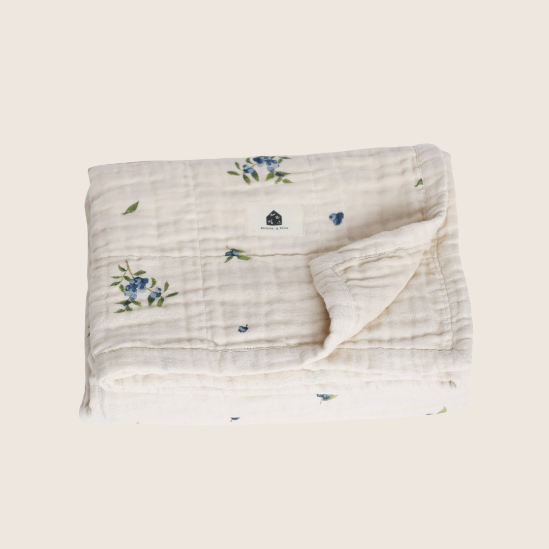 Organic Cotton Muslin Baby Blanket, 4 Layers, Crib Size (47 X 47) - Blueberry - PRE-ORDER