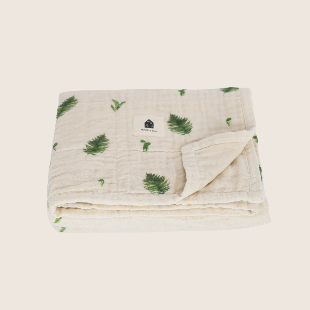 Organic Cotton Muslin Baby Blanket, 4 Layers, Crib Size (47 X 47) - Fern - PRE-ORDER