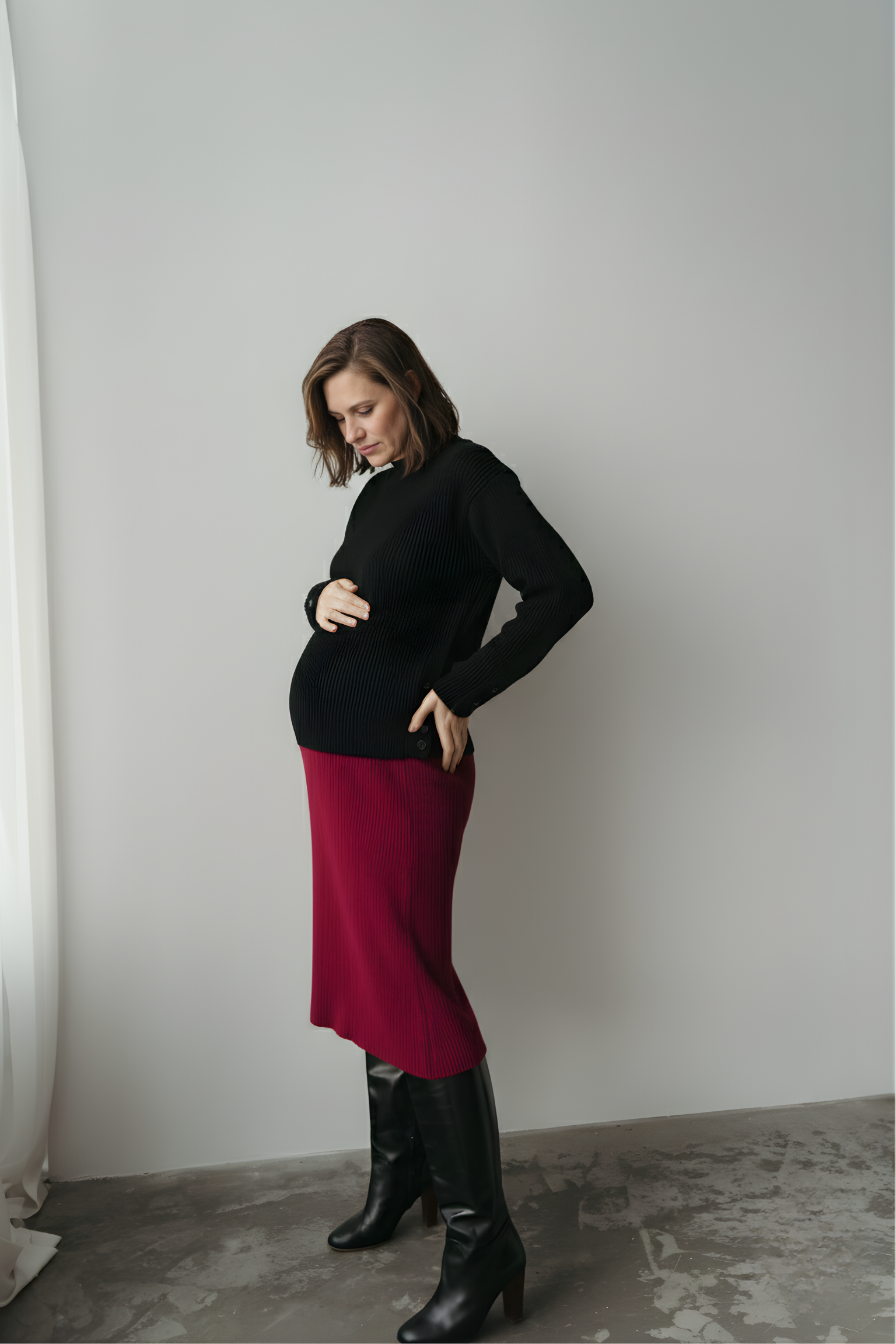 Charlotte - Jupe de maternité bordeaux - Coton Bio