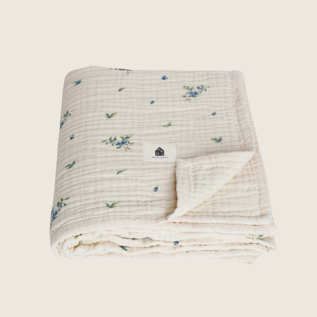 Organic Cotton Muslin Blanket, 4 Layers, Twin Size (60 X 72) - Blueberry - PRE-ORDER