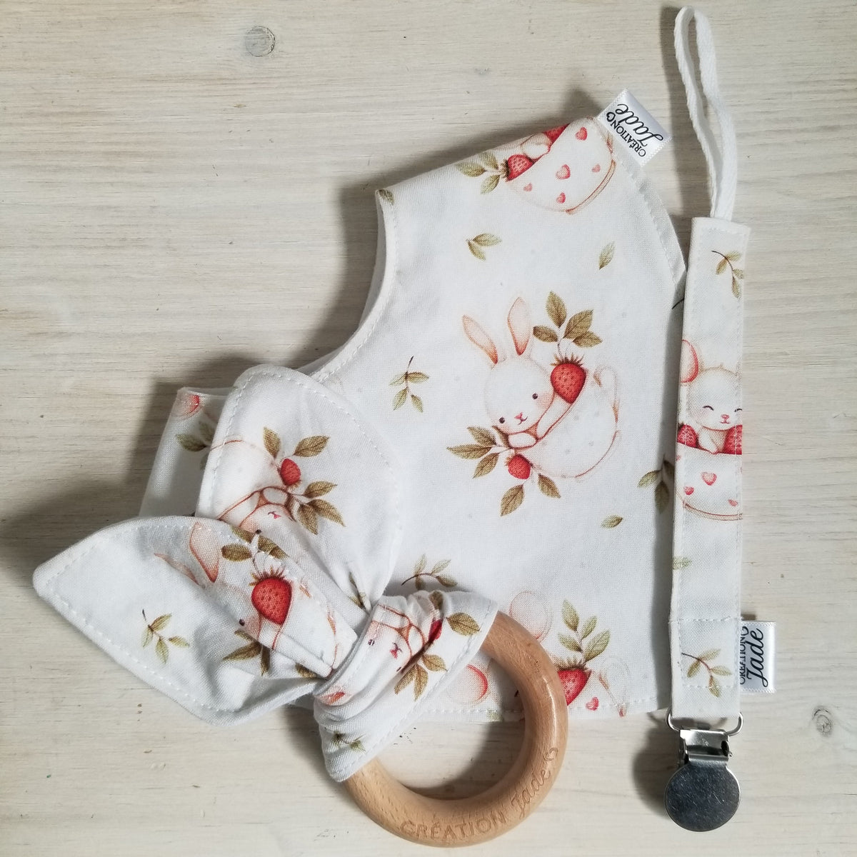 Nouveauté - Attache-suce Tissu - clip Inox - Lydia - Lapine et souris