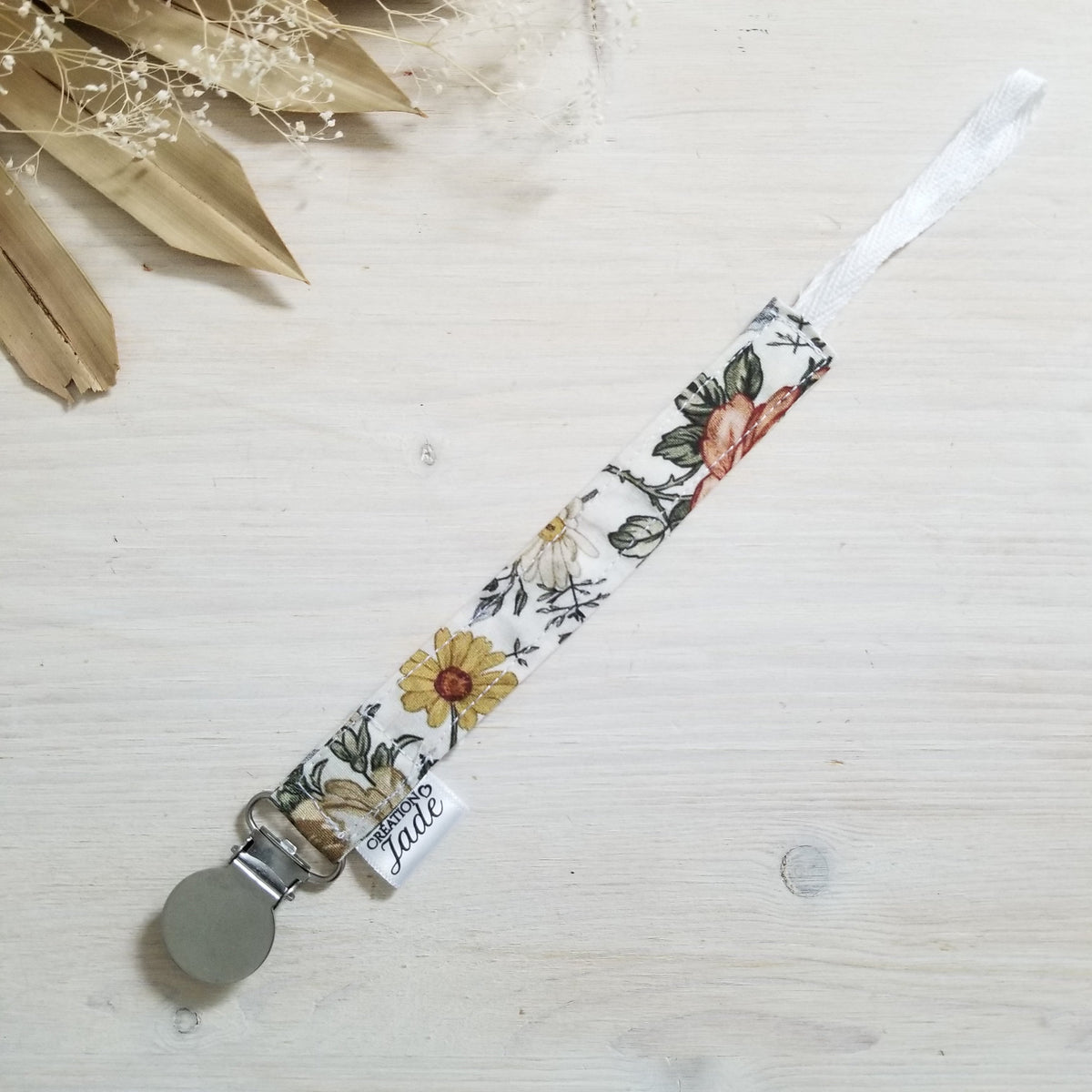 Nouveauté - Attache-suce Tissu - Clip inox - Fleurs vintage