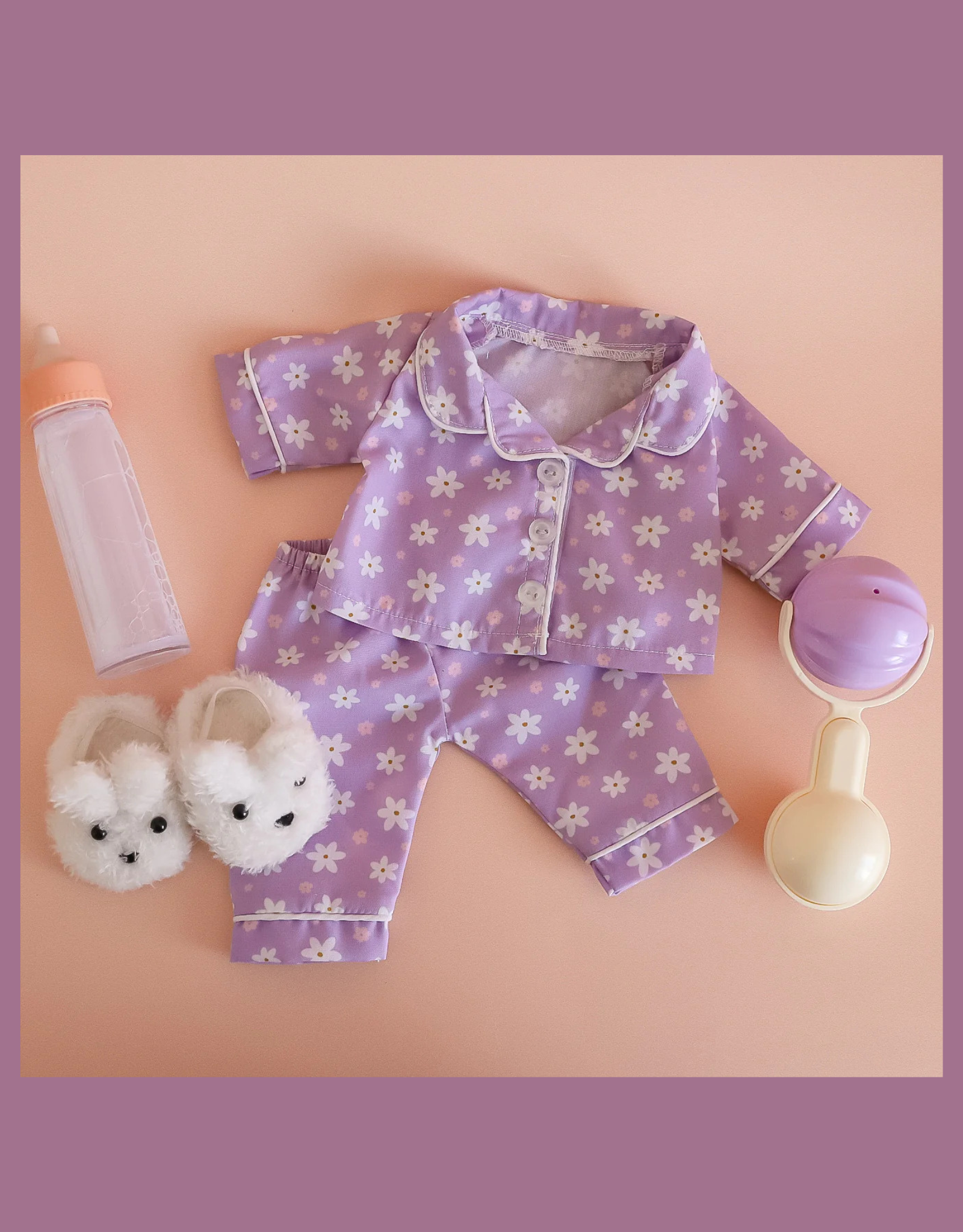 Sleepy Time Daisie Set - Pajamas, Slipper, Milk and Rattle - Tiny Harlow