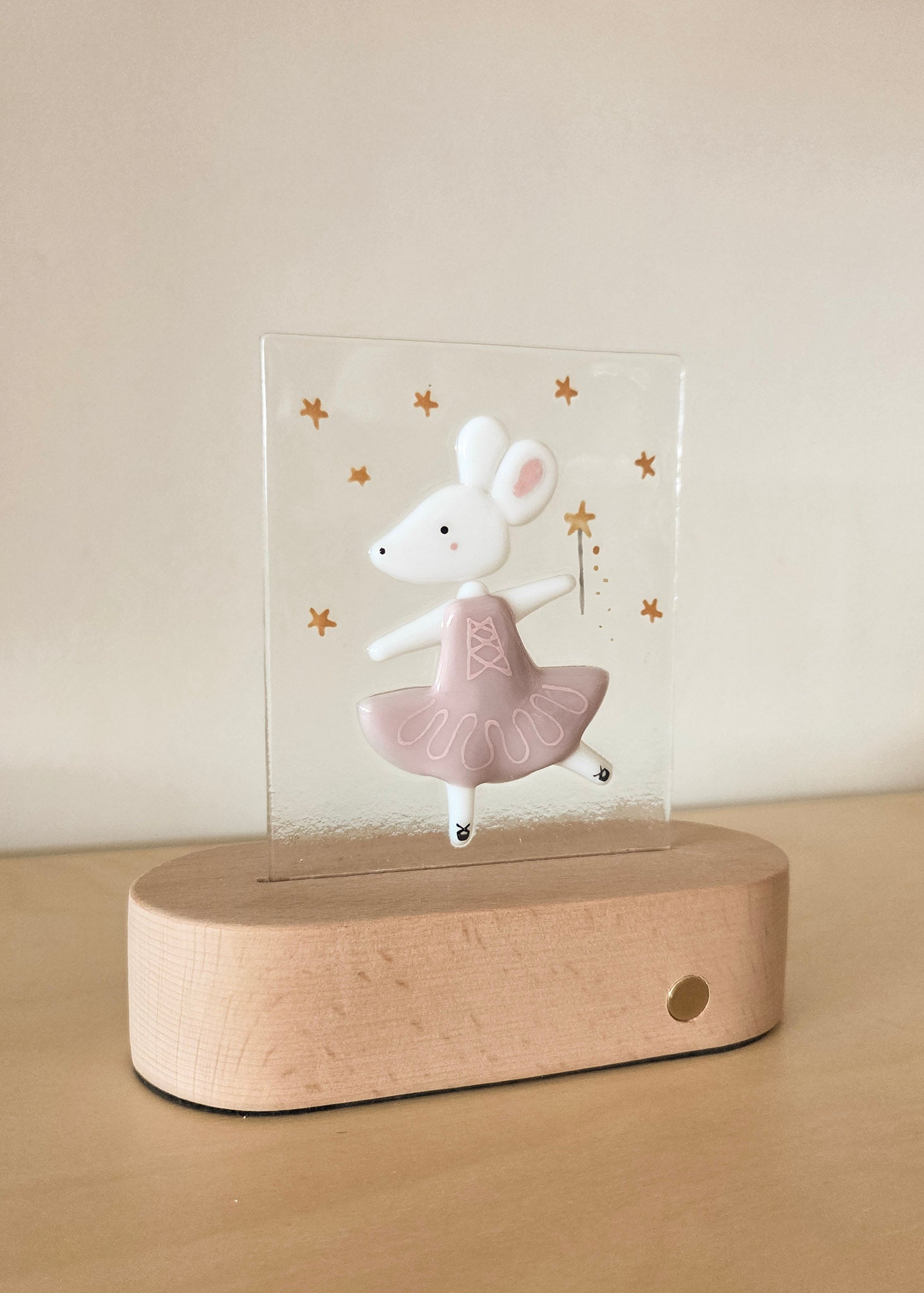 Glass Plate for Table Lamp - Anna the Ballerina Mouse - Veille sur toi