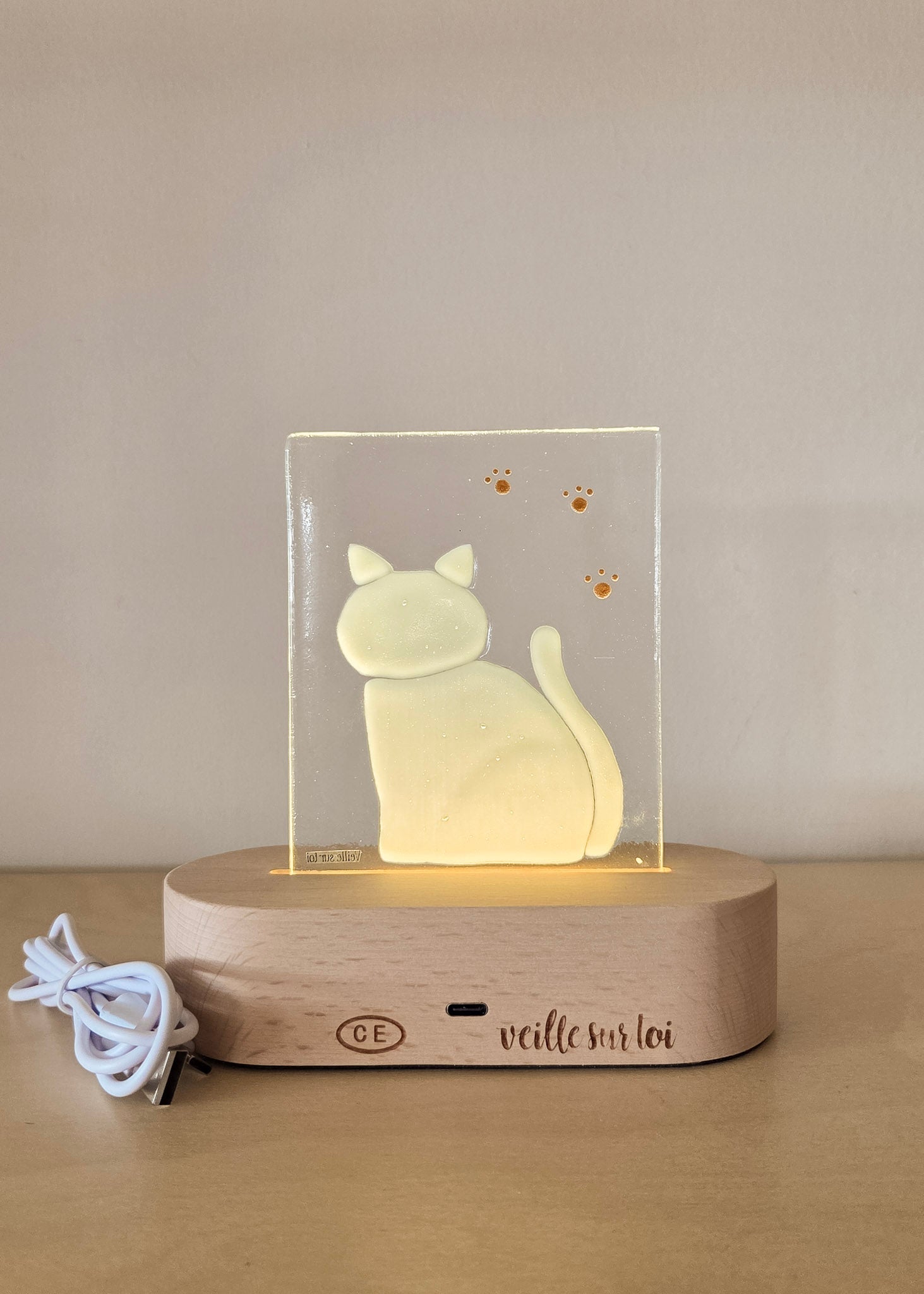 Glass Plate for Table Lamp - Sammy the Cat - Veille sur toi