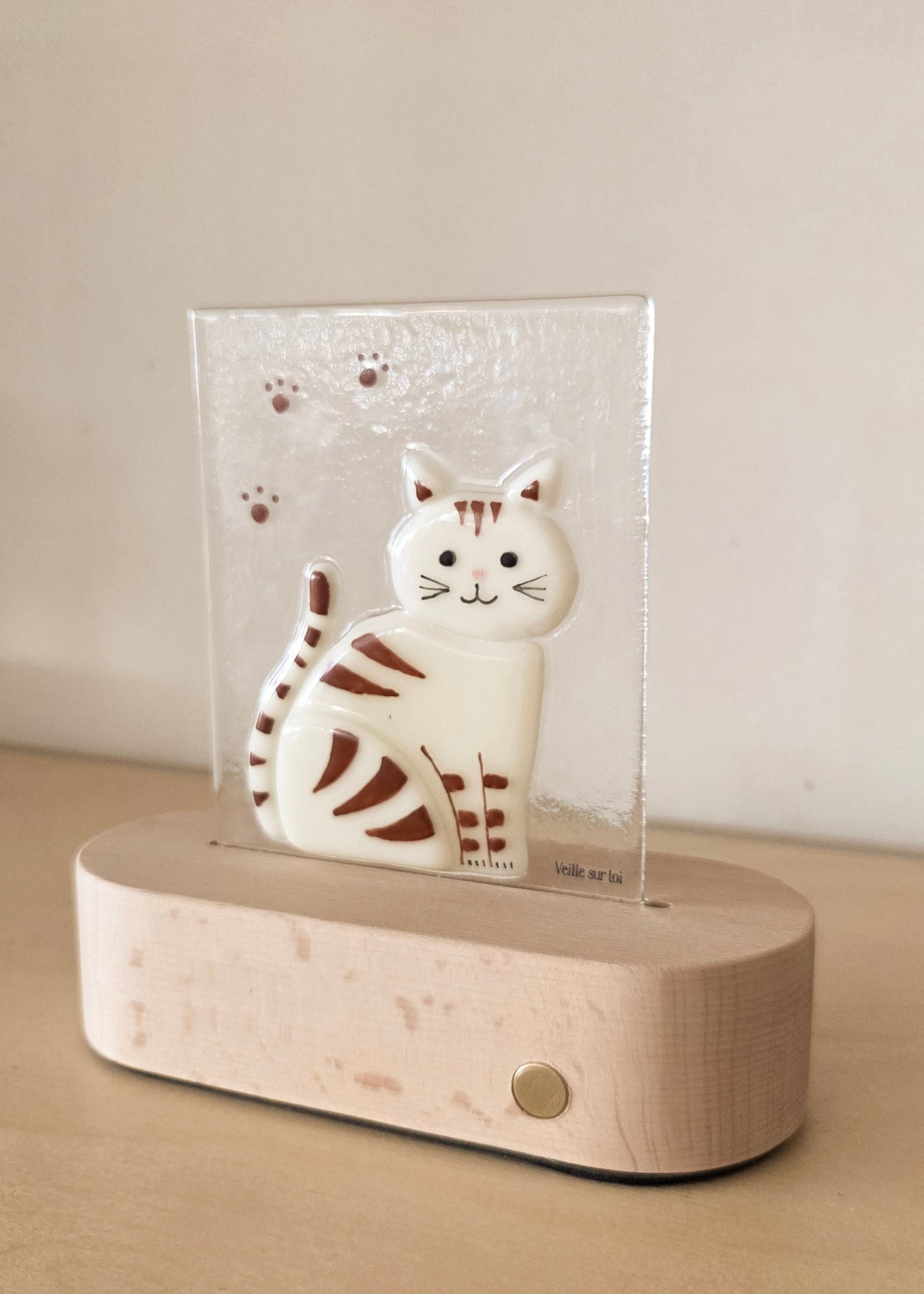 Glass Plate for Table Lamp - Sammy the Cat - Veille sur toi
