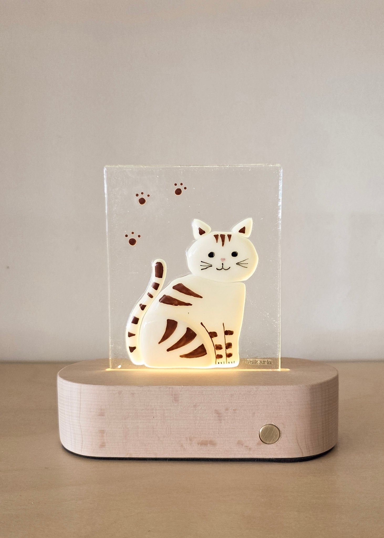 Glass Plate for Table Lamp - Sammy the Cat - Veille sur toi