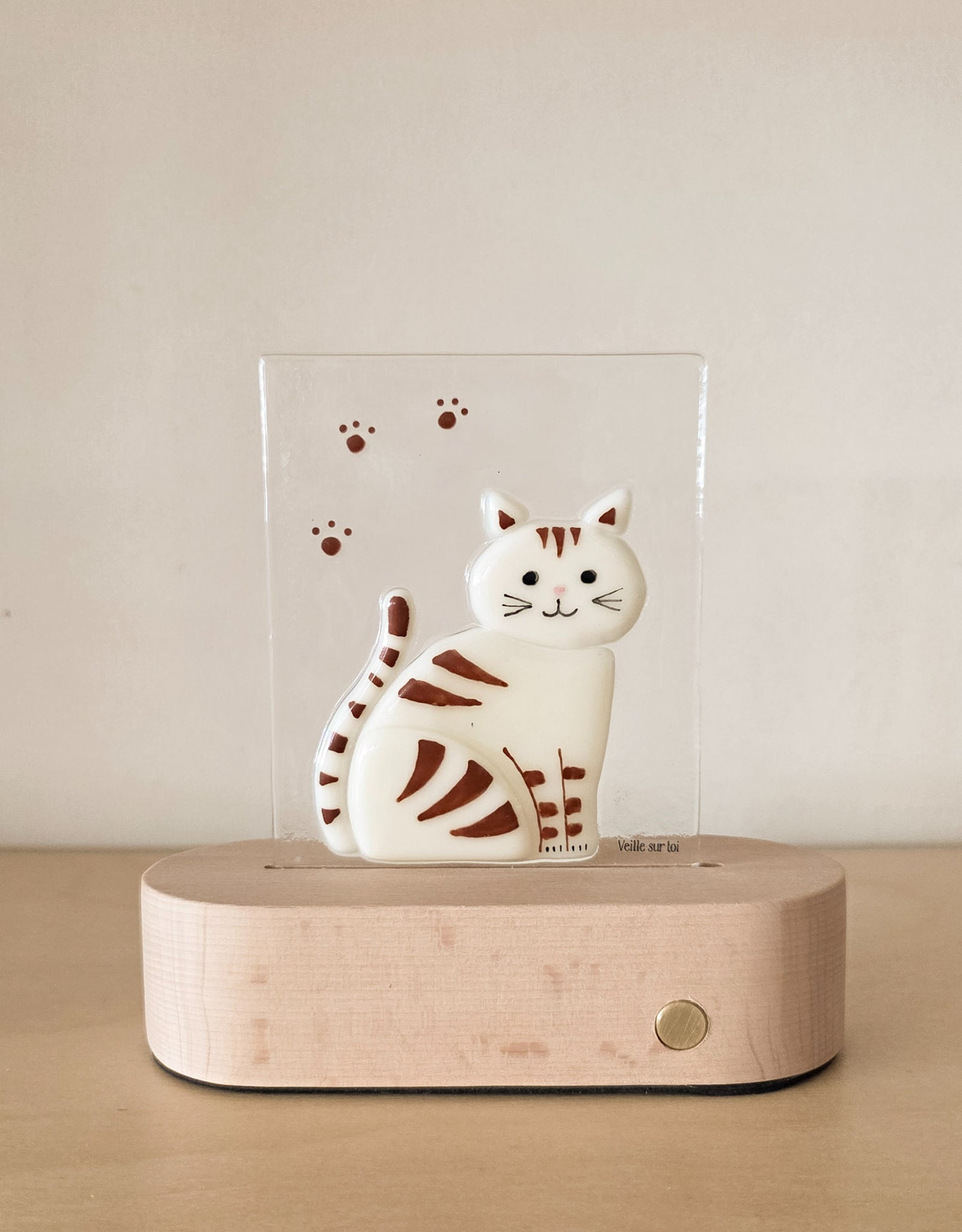Glass Plate for Table Lamp - Sammy the Cat - Veille sur toi