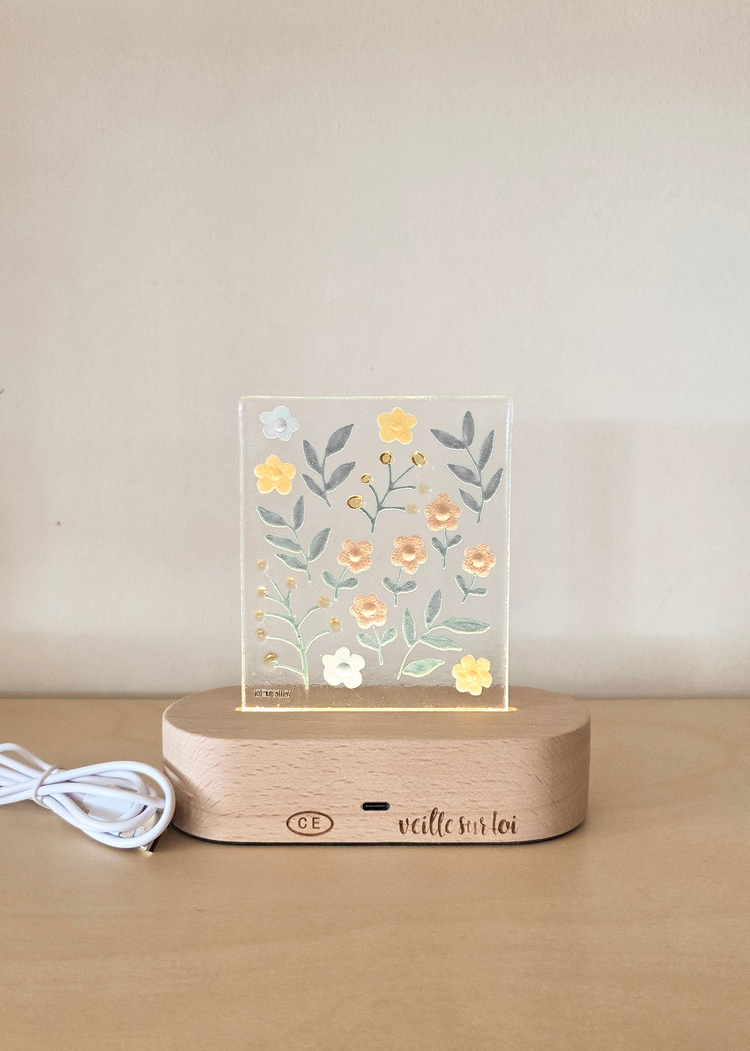 Glass Plate for Table Lamp - Delicate Flowers - Veille sur toi