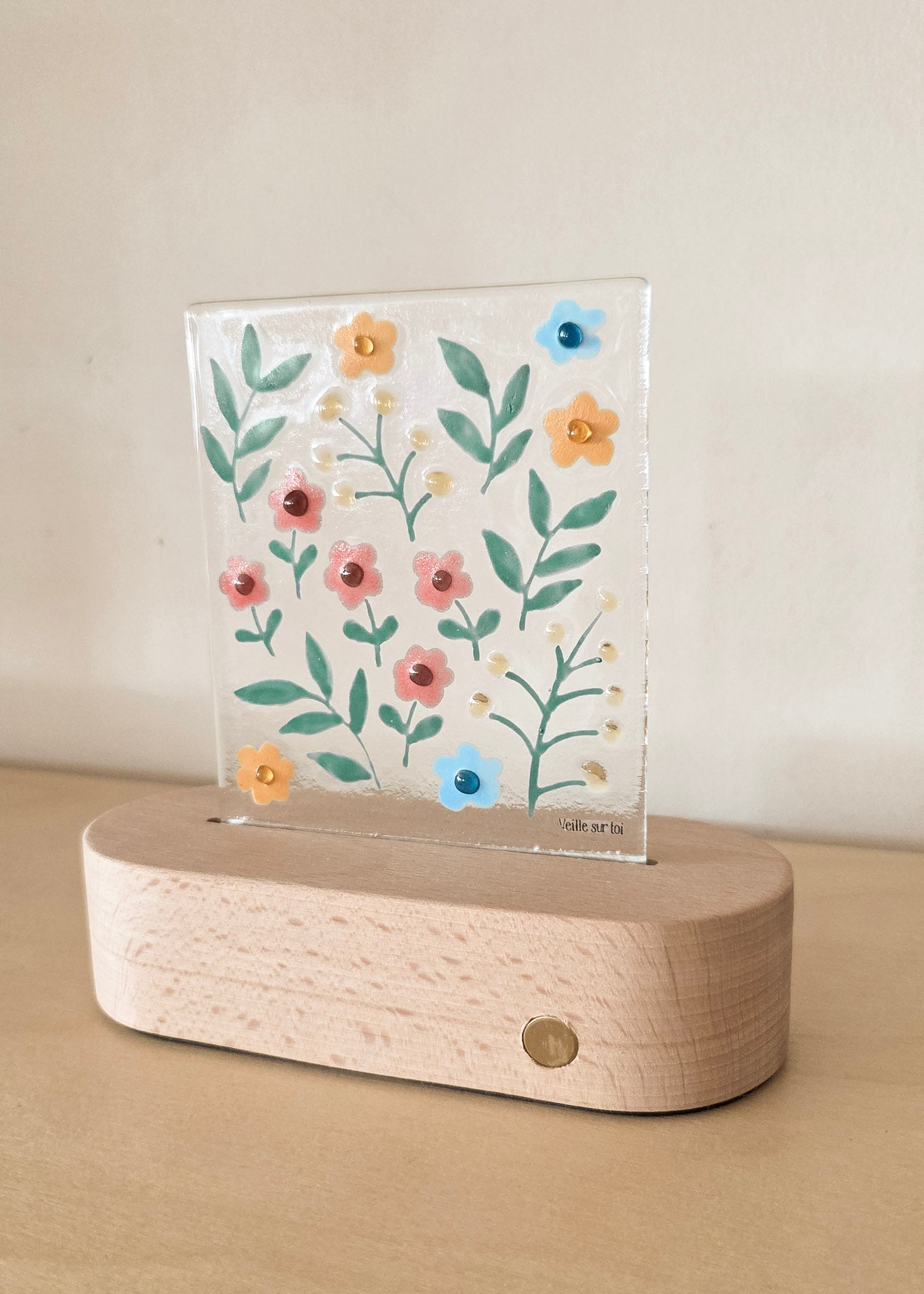 Glass Plate for Table Lamp - Delicate Flowers - Veille sur toi