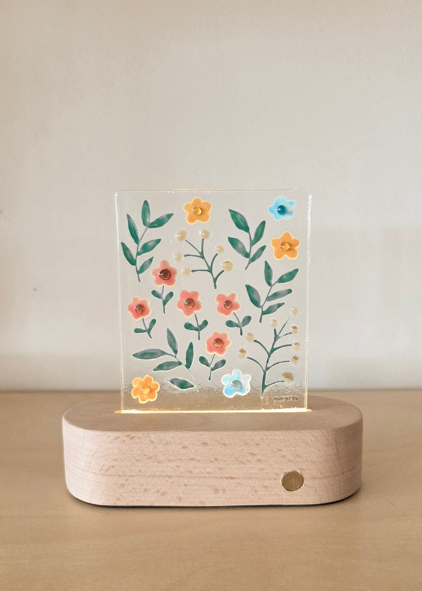 Glass Plate for Table Lamp - Delicate Flowers - Veille sur toi