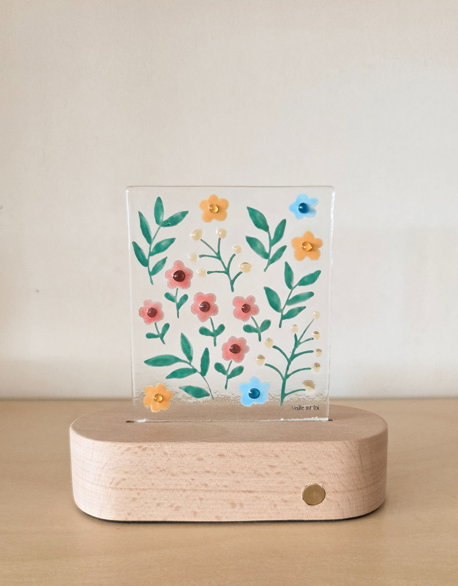 Glass Plate for Table Lamp - Delicate Flowers - Veille sur toi