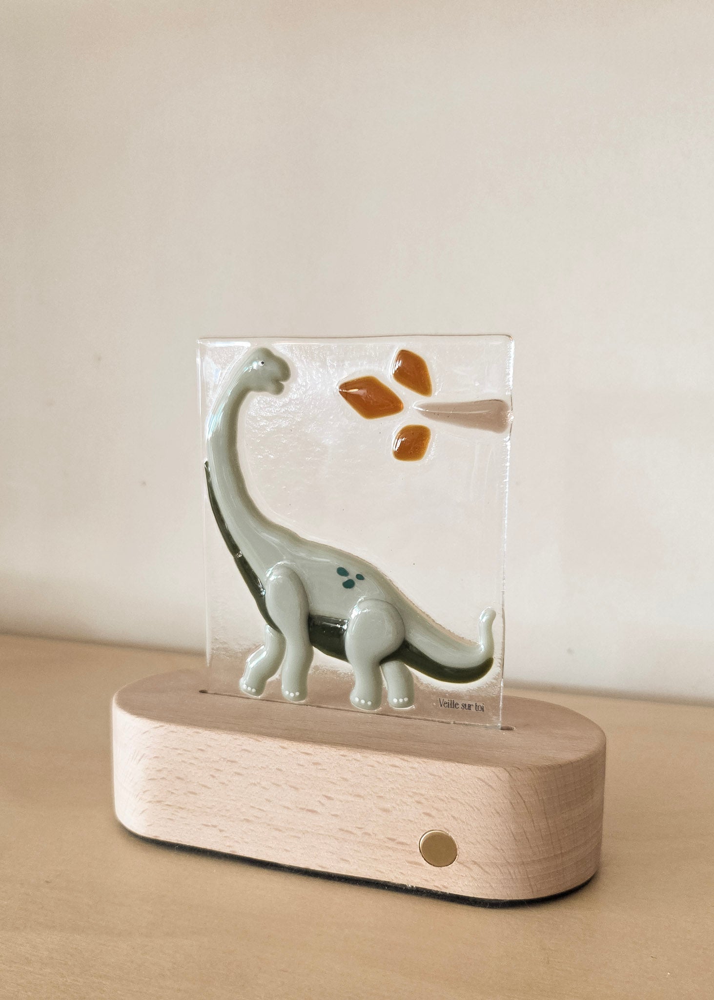 Glass Plate for Table Lamp - Jonathan the Dinosaur - Veille sur toi