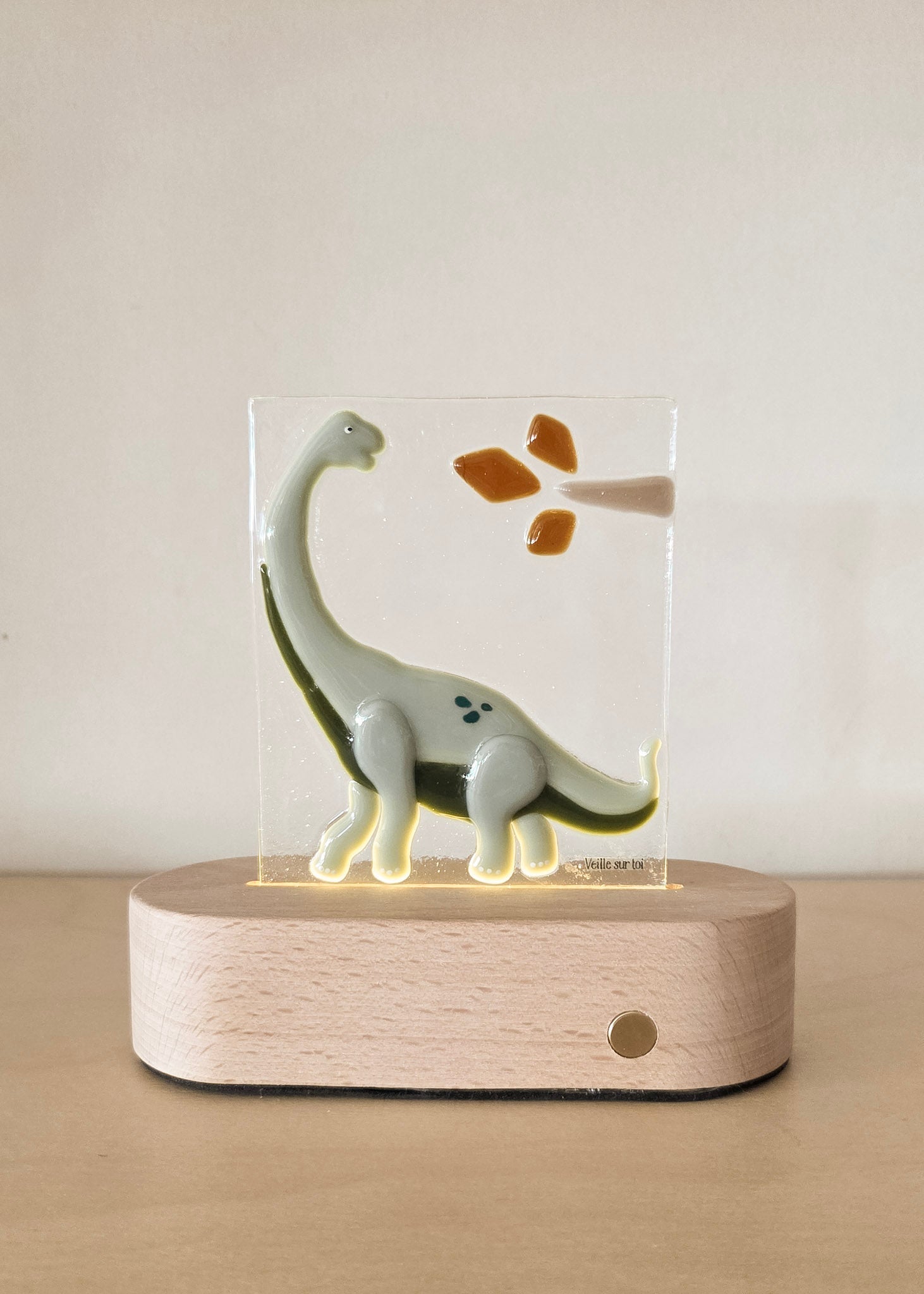 Glass Plate for Table Lamp - Jonathan the Dinosaur - Veille sur toi