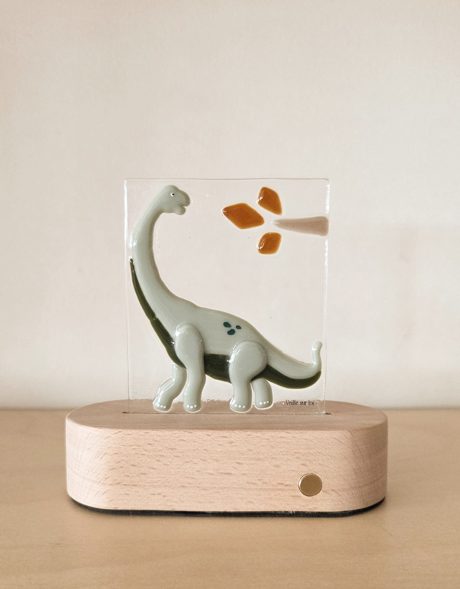 Glass Plate for Table Lamp - Jonathan the Dinosaur - Veille sur toi