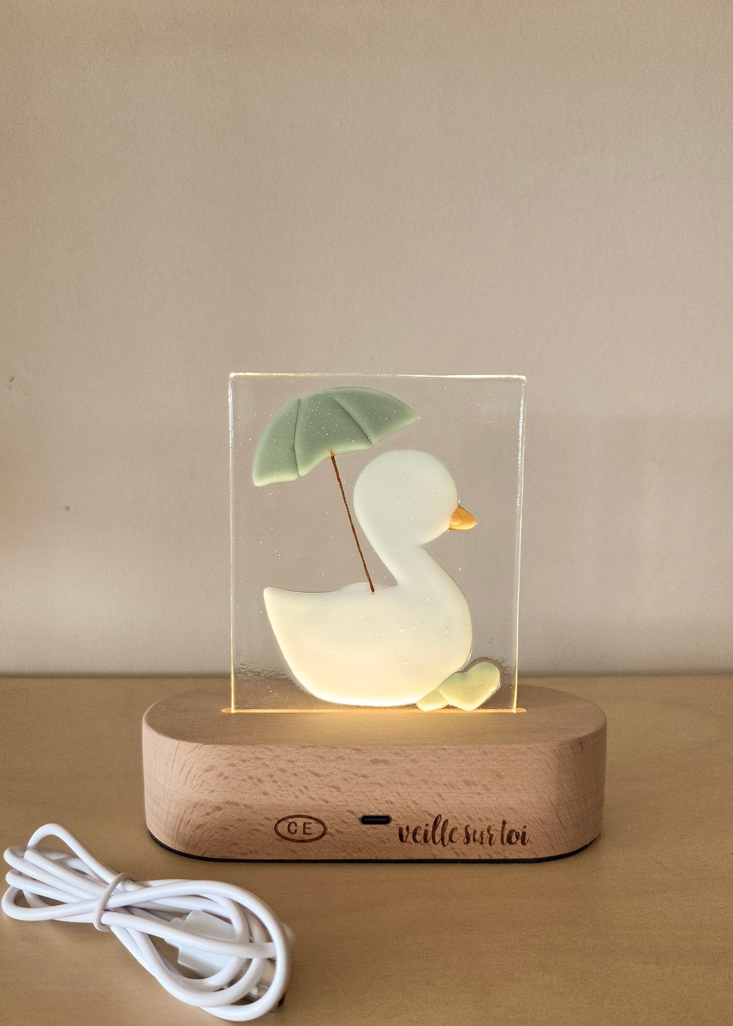 Glass Plate for Table Lamp - Leon the Duckling - Veille sur toi