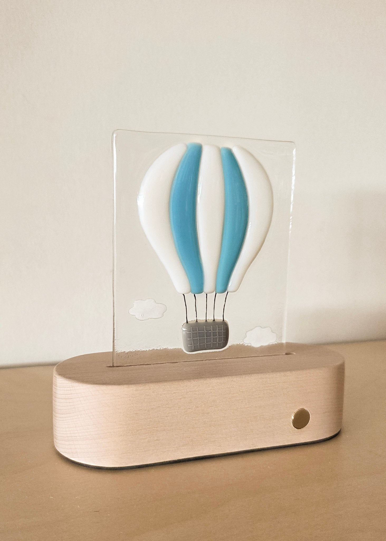 Glass Plate for Table Lamp - Blue hot air balloon - Veille sur toi