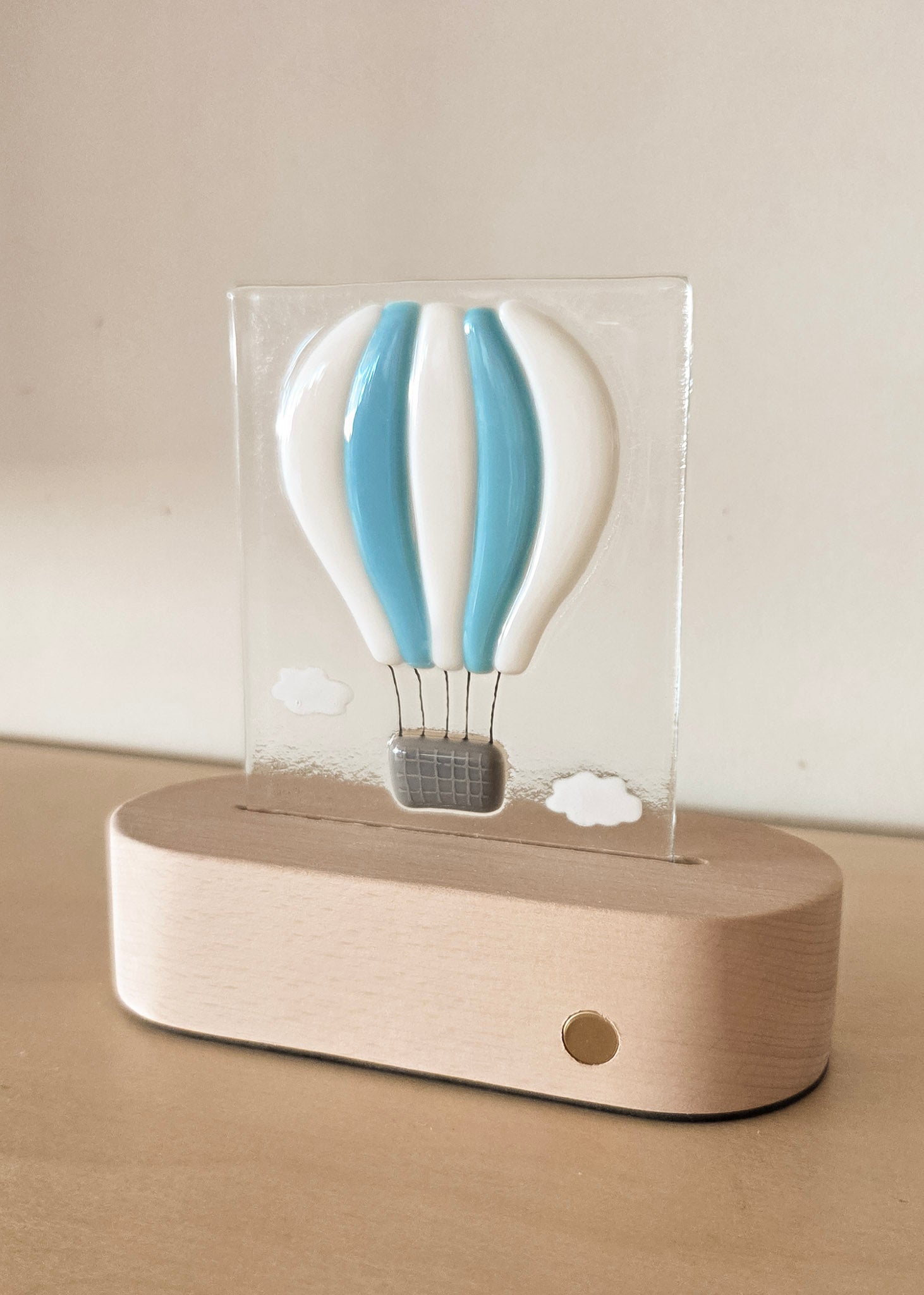Glass Plate for Table Lamp - Blue hot air balloon - Veille sur toi