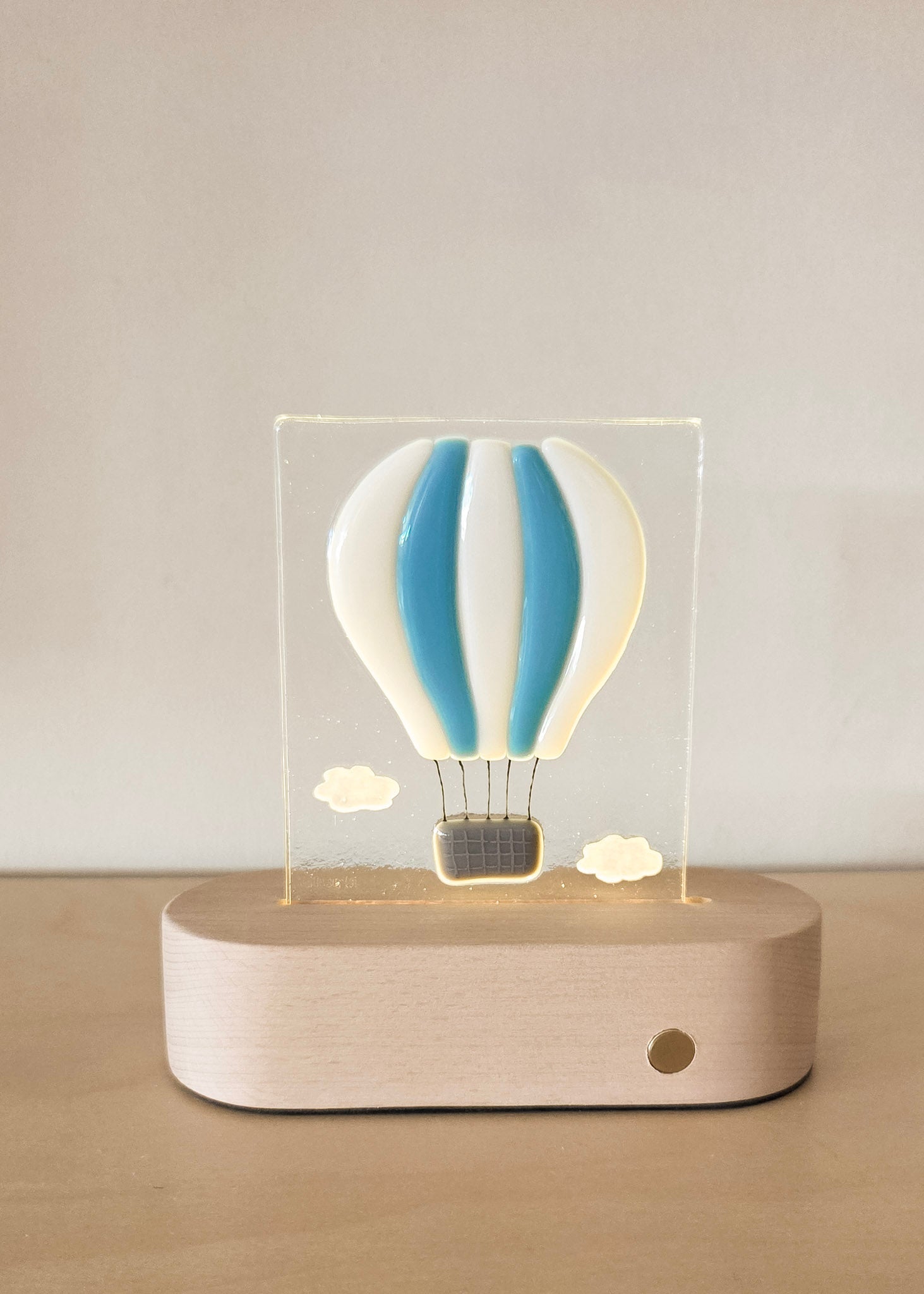 Glass Plate for Table Lamp - Blue hot air balloon - Veille sur toi