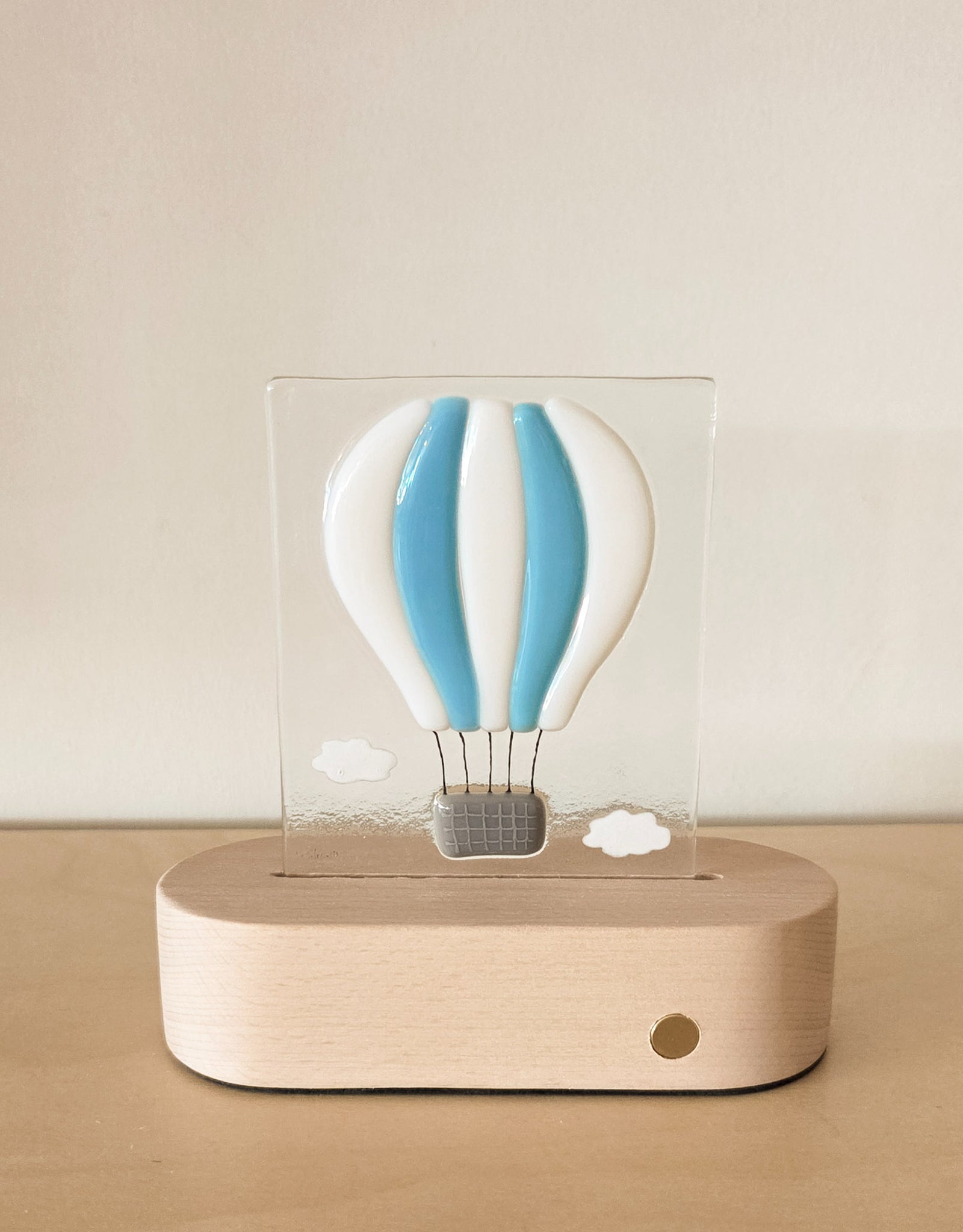 Glass Plate for Table Lamp - Blue hot air balloon - Veille sur toi