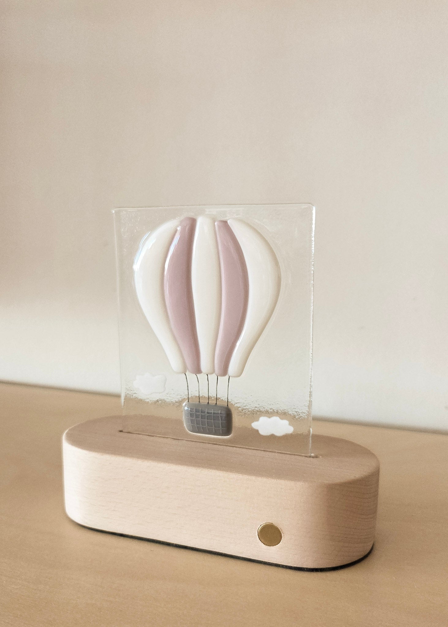 Glass plate for Table lamp - Pink hot air balloon - Veille sur toi