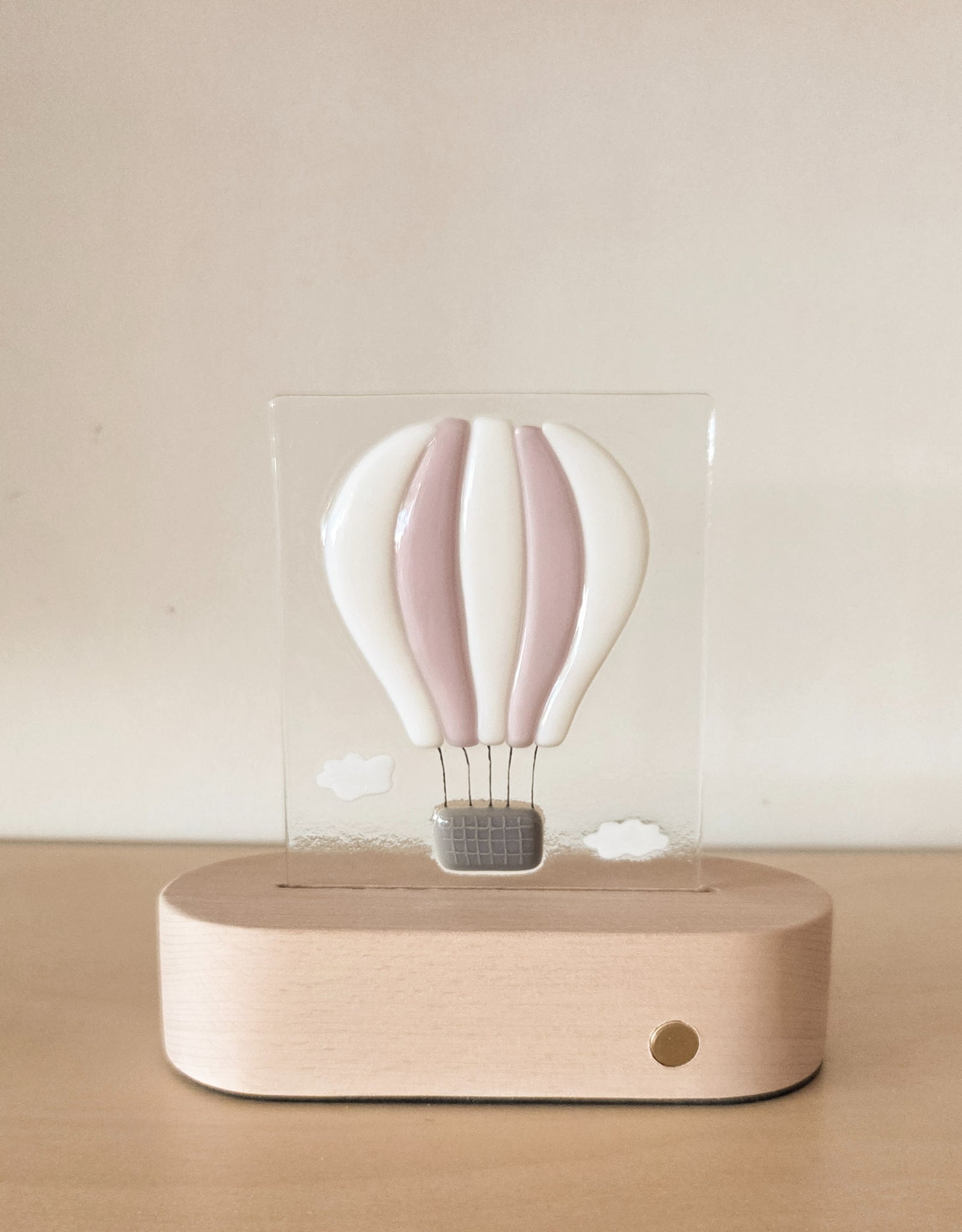 Glass plate for Table lamp - Pink hot air balloon - Veille sur toi