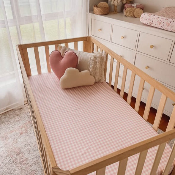 Peachy Pink Gingham Fitted Crib Sheet
