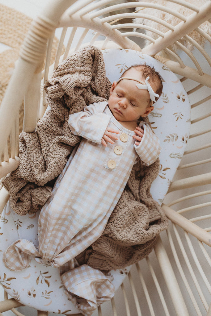 Sand Gingham Newborn Knotted Gown